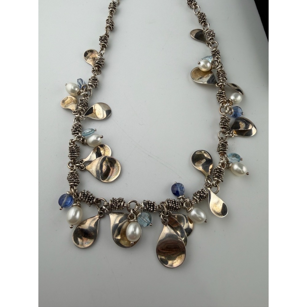 Michael Dawkins Necklace 925 Silver Pearl Blue Glass Toggle 925 Thailand